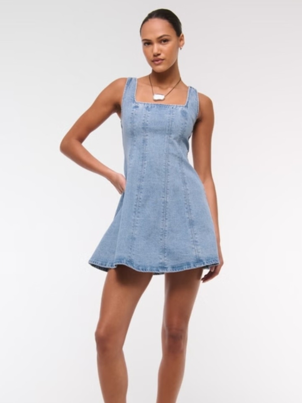 Abercrombie & Fitch Mila Squareneck Denim Mini Dress In Medium Wash - M - Picture 2 of 10